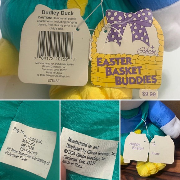 VTG 1994 Gibson Greetings Dudley Duck & Darcie Duck Easter Plush Stuffed Animals - Picture 13 of 14